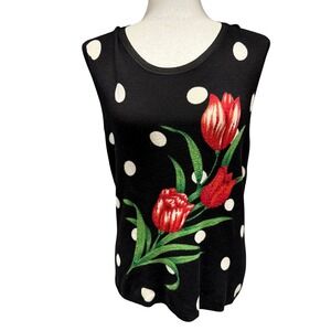 Elizabeth New York Black‎ Polka Dot Tulip Sweater Vest Women's Red Black White L